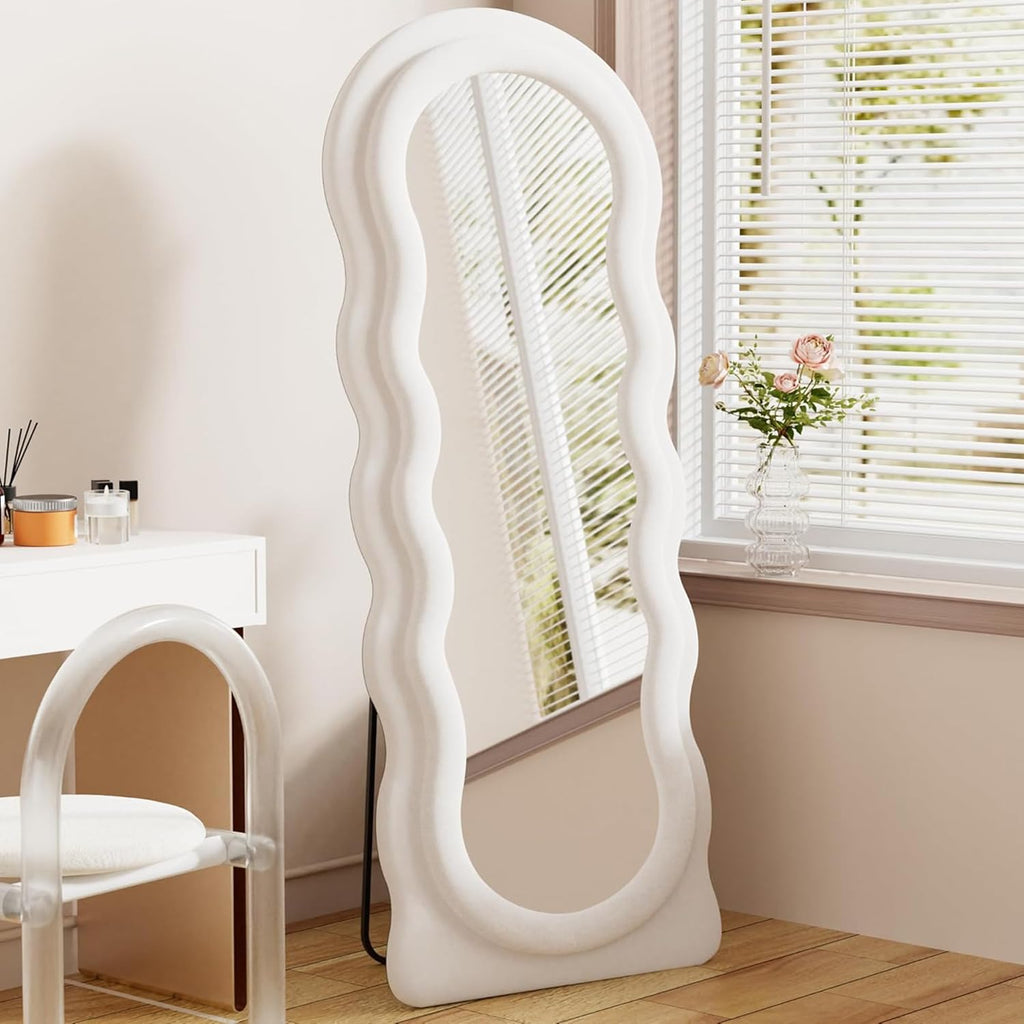 Full Length Mirror, 63"x 24" Wavy Floor Standing Mirror (White)