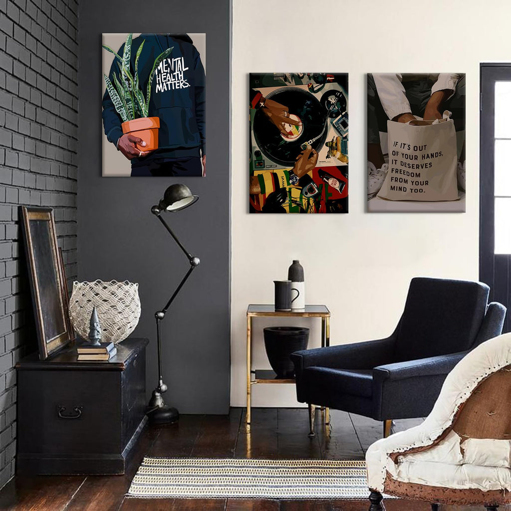 Black Men Wall Art African American Man Canvas Wall Decor Black People Art Posters Music DJ Pictures Fashion Mens