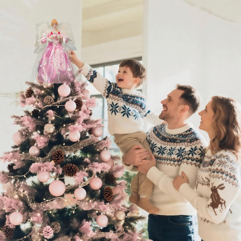 Moving Angel Tree Topper with Lights, 12'' Pink, Separately Controlled Flapping Wings and Bright LEDs, 6 On / 18 Off