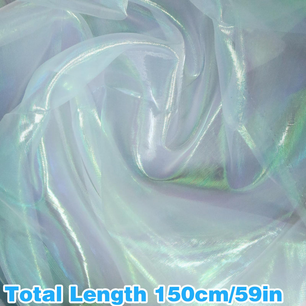 Magic Laser Holographic Fabric, 59in Iridescent Sequin Gradient Organza Lace for Wedding Photography Background Dress