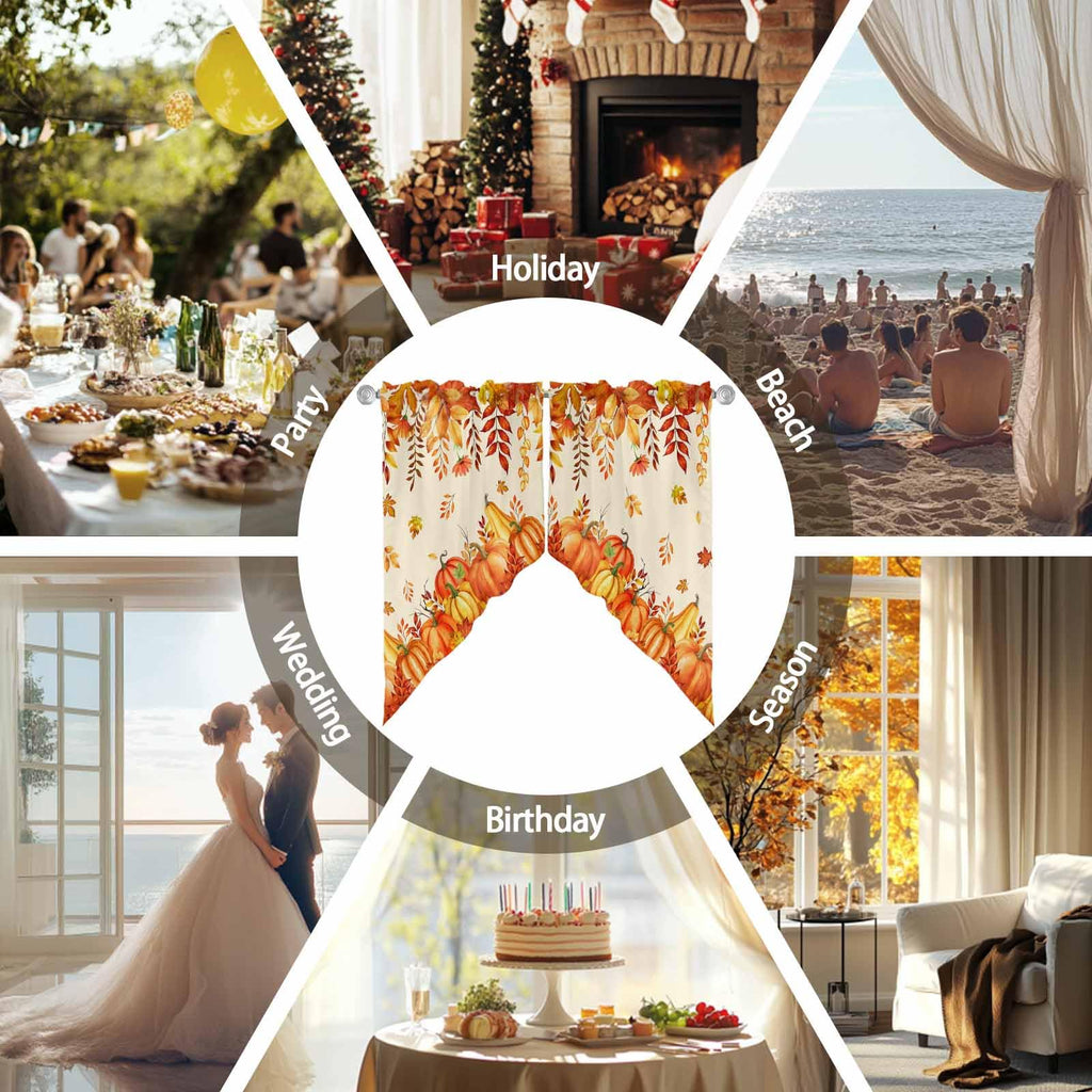 Fall Valances for Windows Thanksgiving Kitchen Window Curtains Over Sink, Orange Pumpkin Maple Leaf Rod Pocket Swag