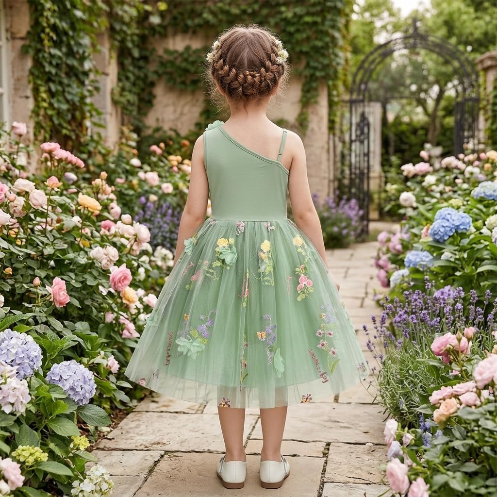 Toddler Flower Girl Dress Tulle Embroidery Fairy Birthday Dress 2