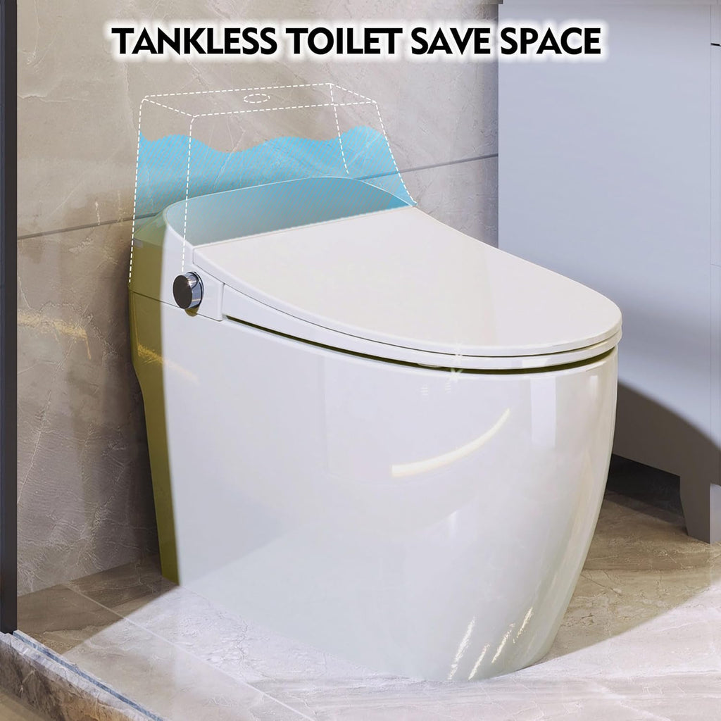 Heated Seat Smart Toilet, One Piece Toilet, Automatic Flush Tank Less Toilet without Bidet, with Foot sensor Flush