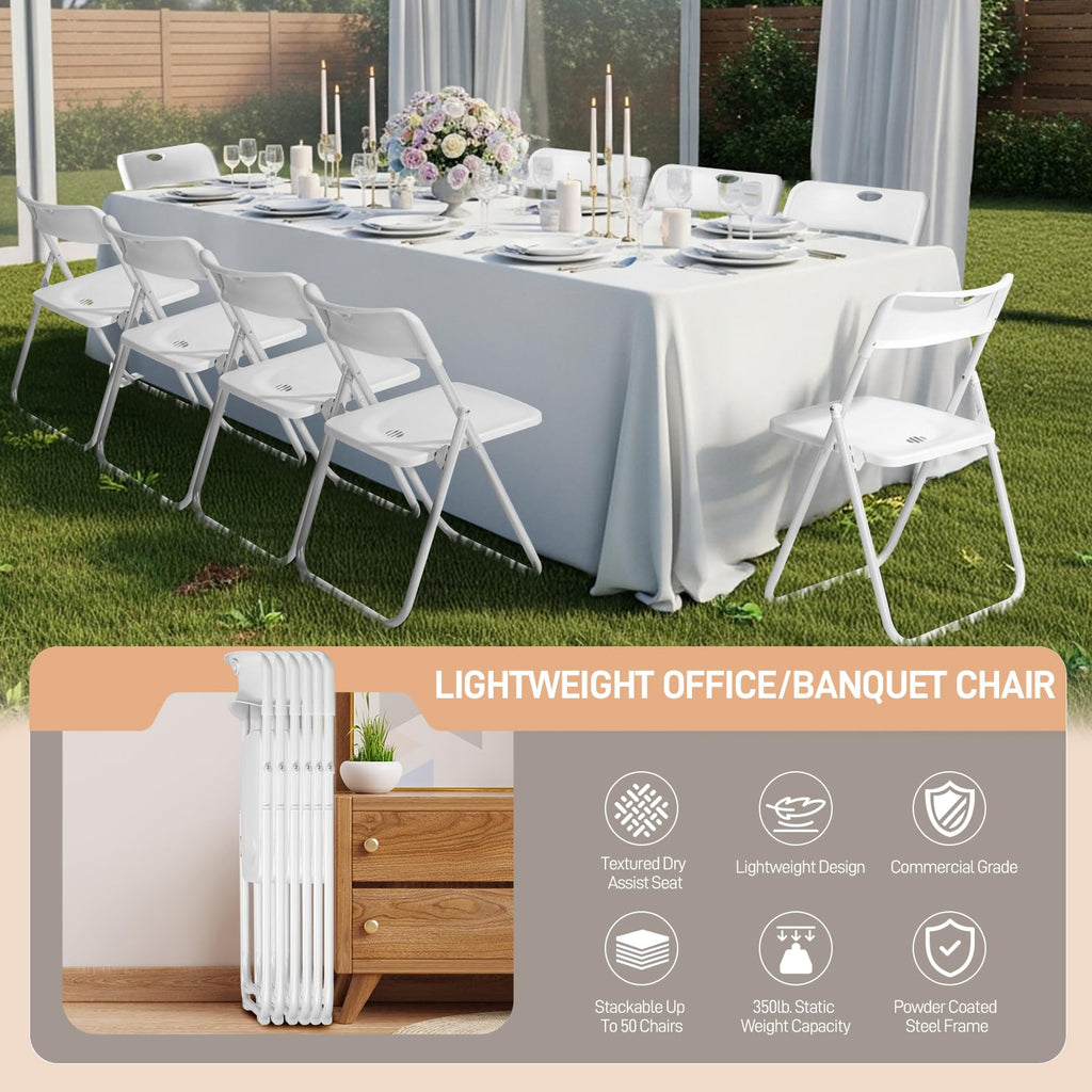 12 PCS Plastic Folding Chair, Lightweight Foldable Chair, White