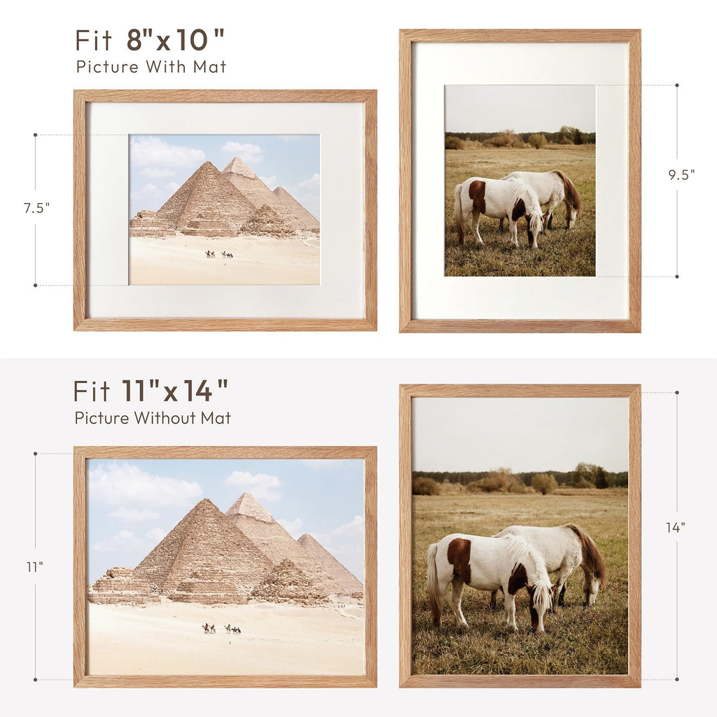 11x14 Picture Frame, Solid Oak Wood 11x14 Photo Frame with Mat to 8x10