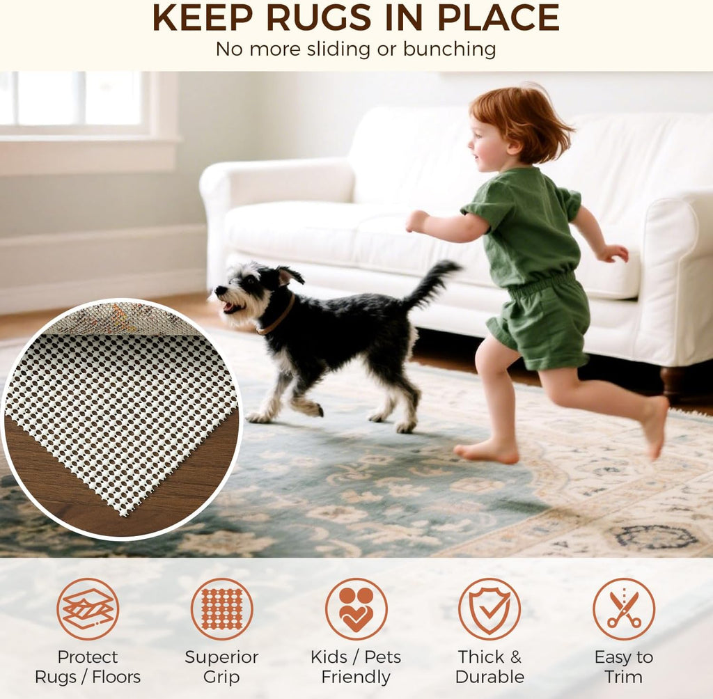 9 x 12 FT Rug Pad Gripper for Hardwood Floors, Non Slip Rug Pads for Area Rugs, Extra Thick Under Rug Padding - Set of 108