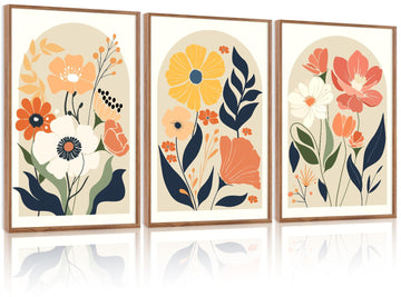 Framed Mid Century Decor Abstract Botanical Wall Art Set-16''X24''X3