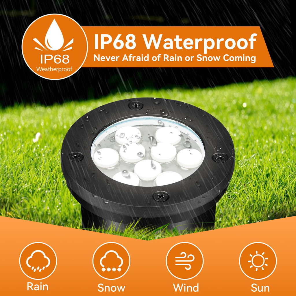 9W LED Low Voltage Landscape Lights, AC/DC 12-24V Outdoor Well Lights IP68 Waterproof 5500K Cool White In-Ground