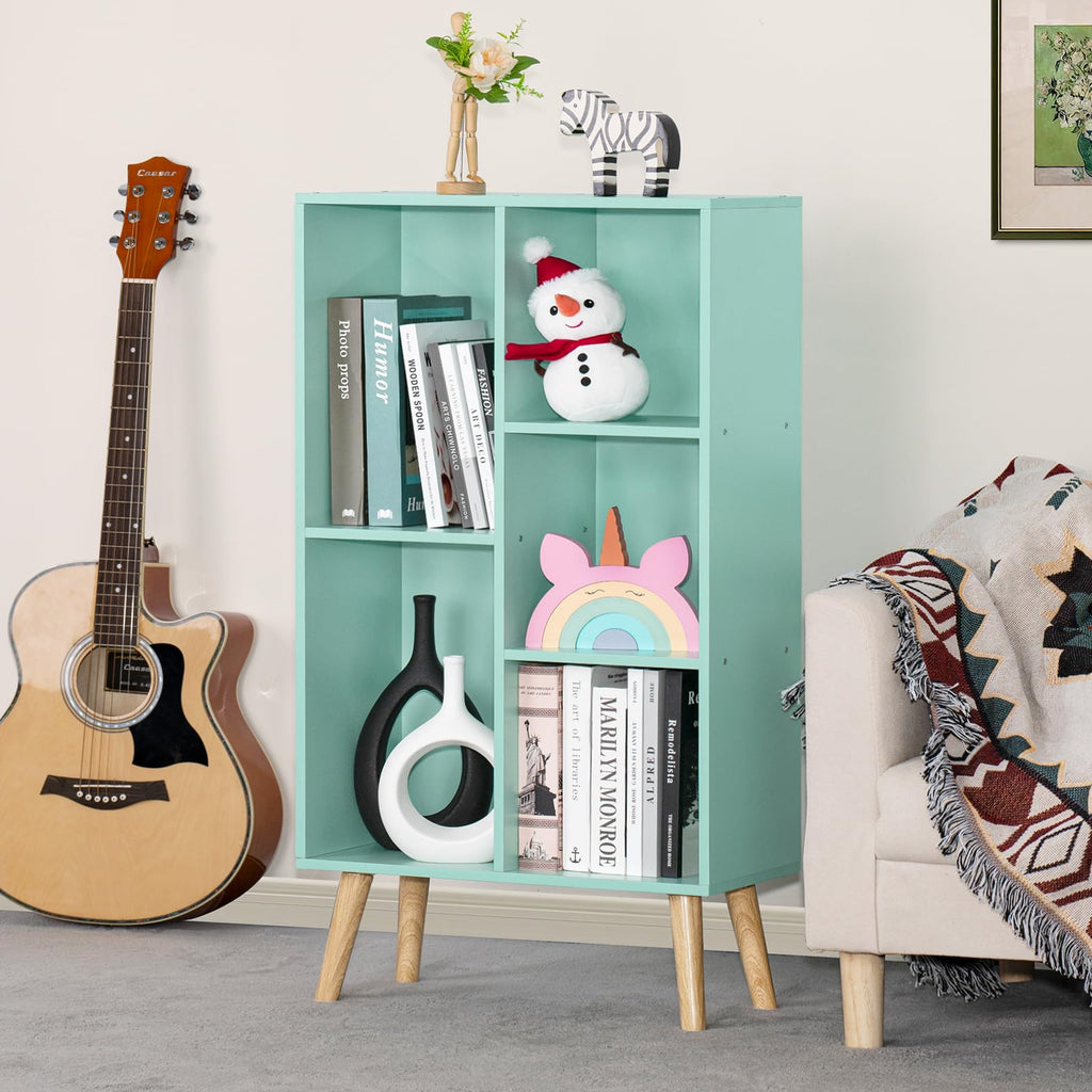 5 Cube Bookshelf, Mid-Century Modern Book Shelf with Legs, Green