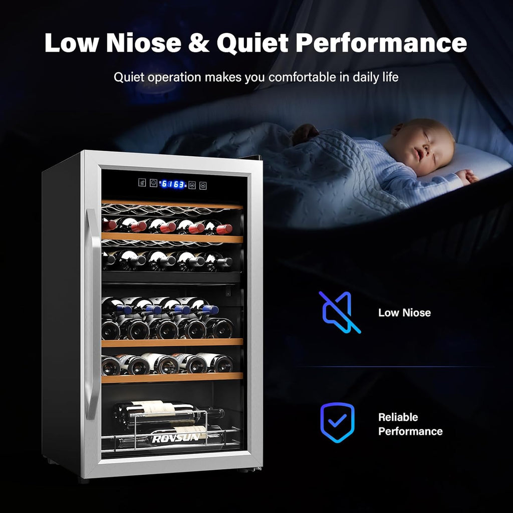 33 Bottle Wine Fridge, Dual Zone Wine and Beverage Refrigerator with Independent