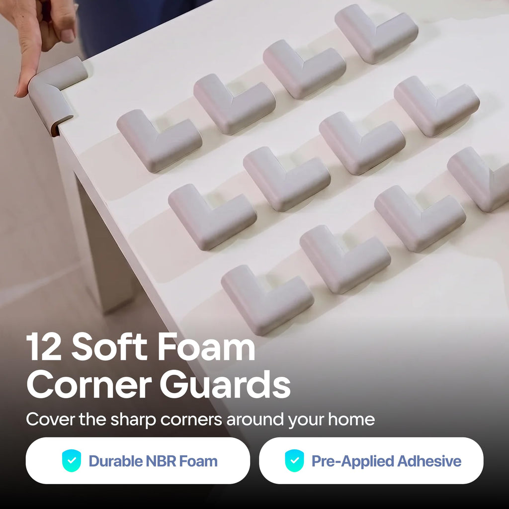 12-Pack Baby Proofing Corner Protectors, Pre-Taped, Gray