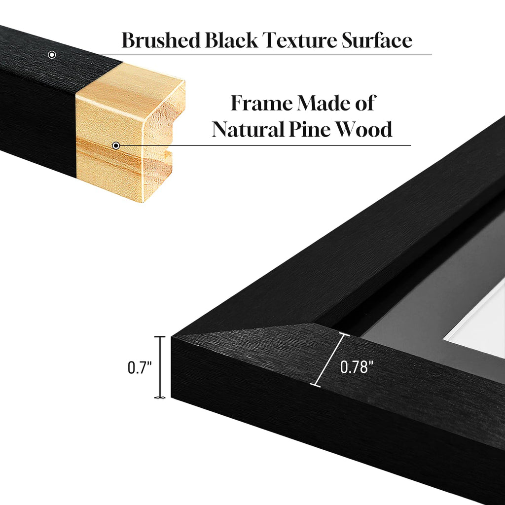 4"x6" Photo Collage Frame 4 Openings, Black Wood Frame, Black Mat