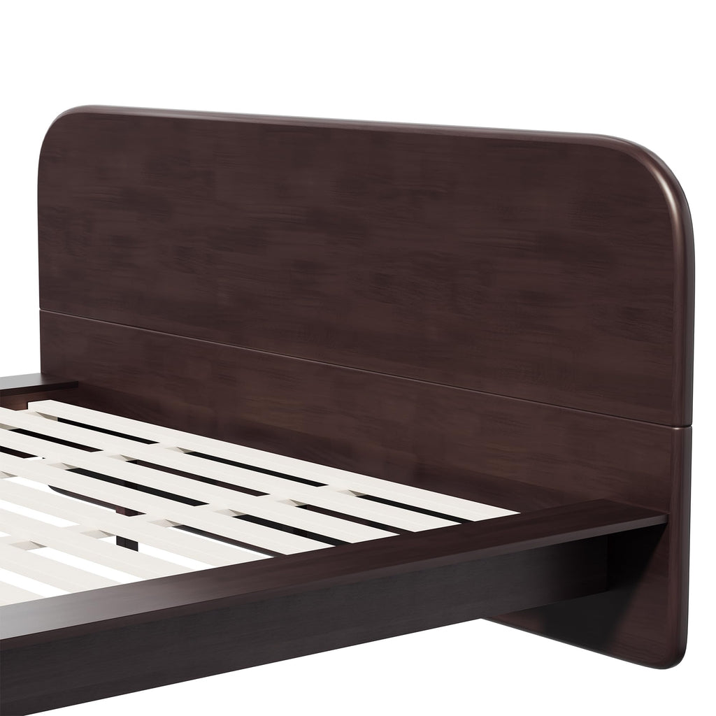 King Walnut Platform Bed with Rounded Headboard