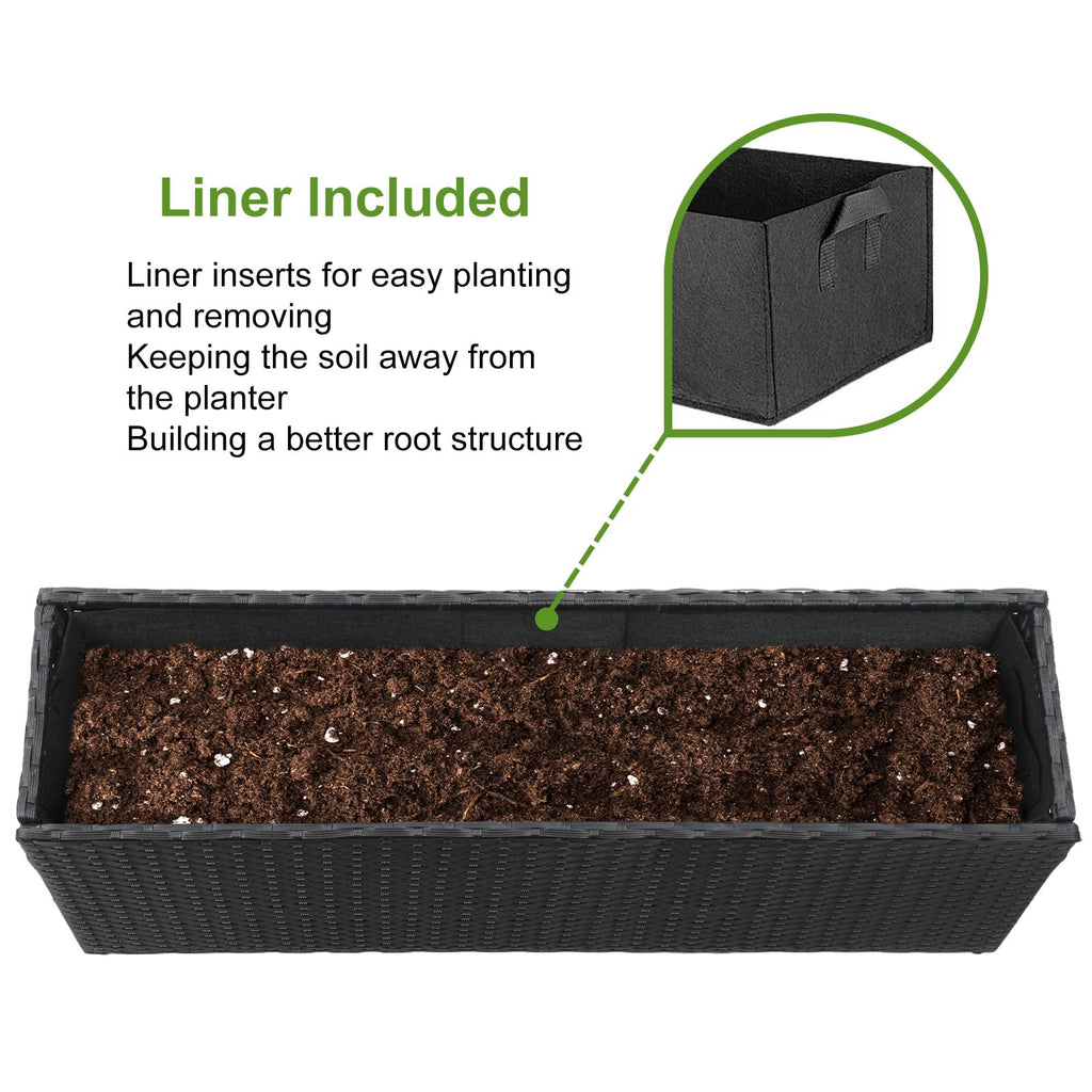 Large Rectangular Block Planter Box Handmade Wicker Tall Planters for Outdoor Plants with Removable Liners Modern