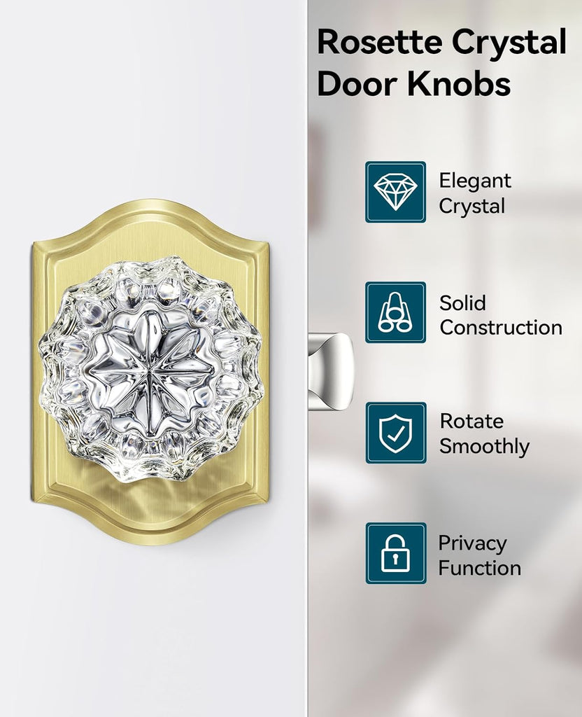Glass Door Knobs, Privacy Gold Door Knob Interior, 1 Pack