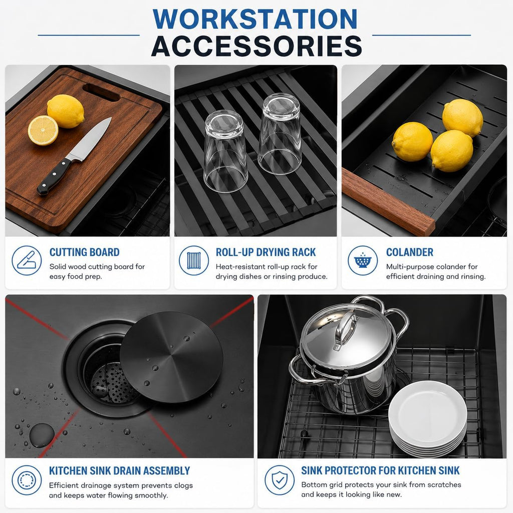 Black Undermount Kitchen Sink, 32 Inch Double Bowl Sink | Black Stainless Steel Kitchen Sink, 32" x 18" T304 16 Gauge