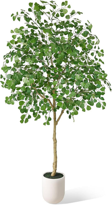 8FT Artificial Ficus Tree Indoor, Large Potted Faux Tree with Silk Leaves