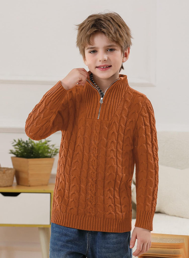 Boys Winter Cable Knit Sweater Quarter Zip Cute Turtleneck Pullover