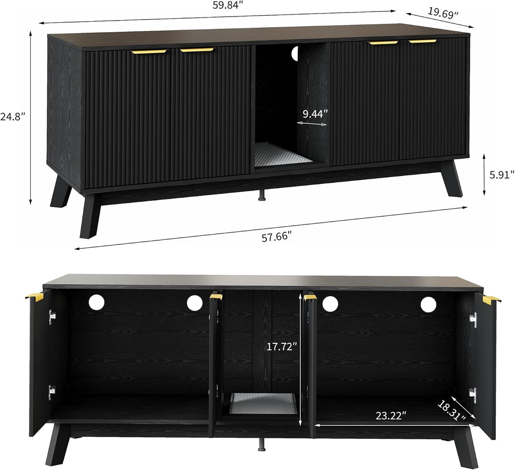 Cat Litter Box Furniture for 2 Cats, 59" Hidden Litter Box Furniture