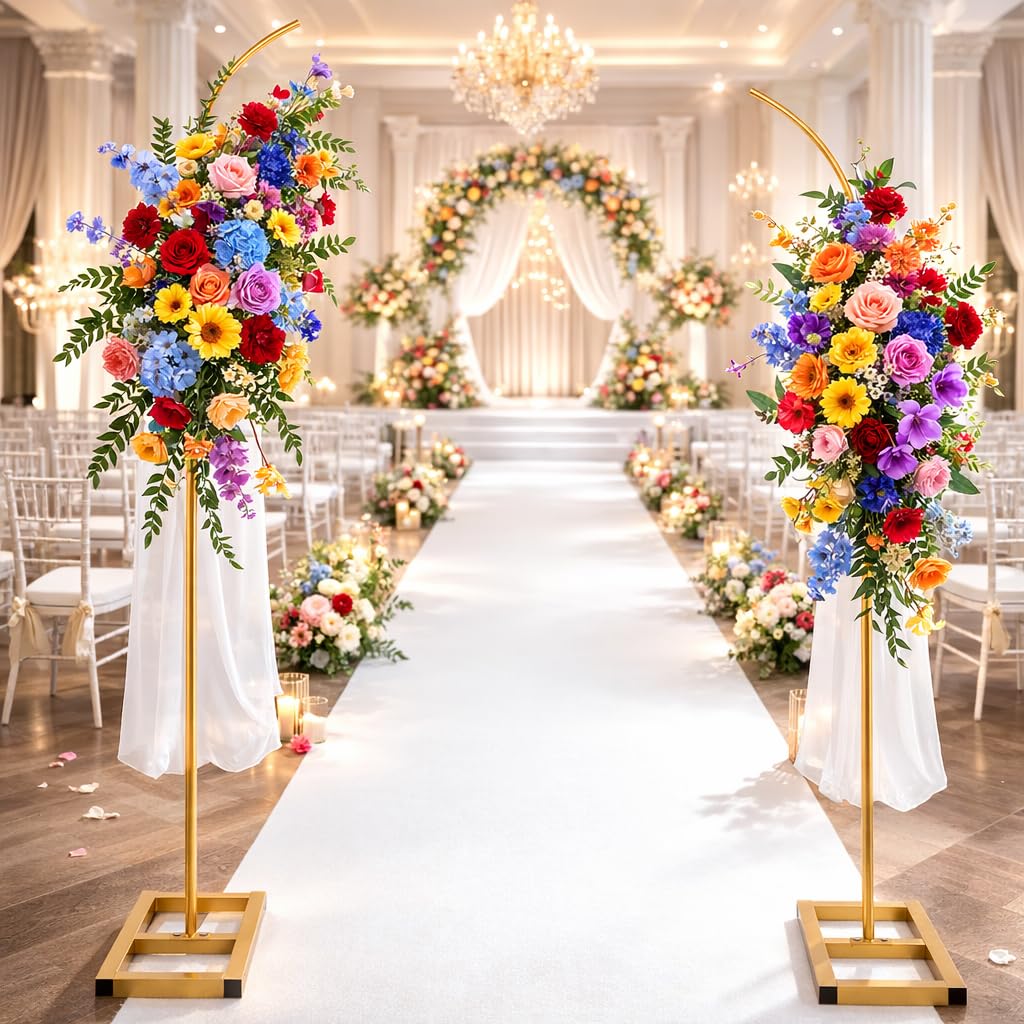 7.2ft and 5.9ft Half Balloon Arch Stand Kit with Heavy Duty Base, Comes with 8 Water Filling Bags - Metal Frame for