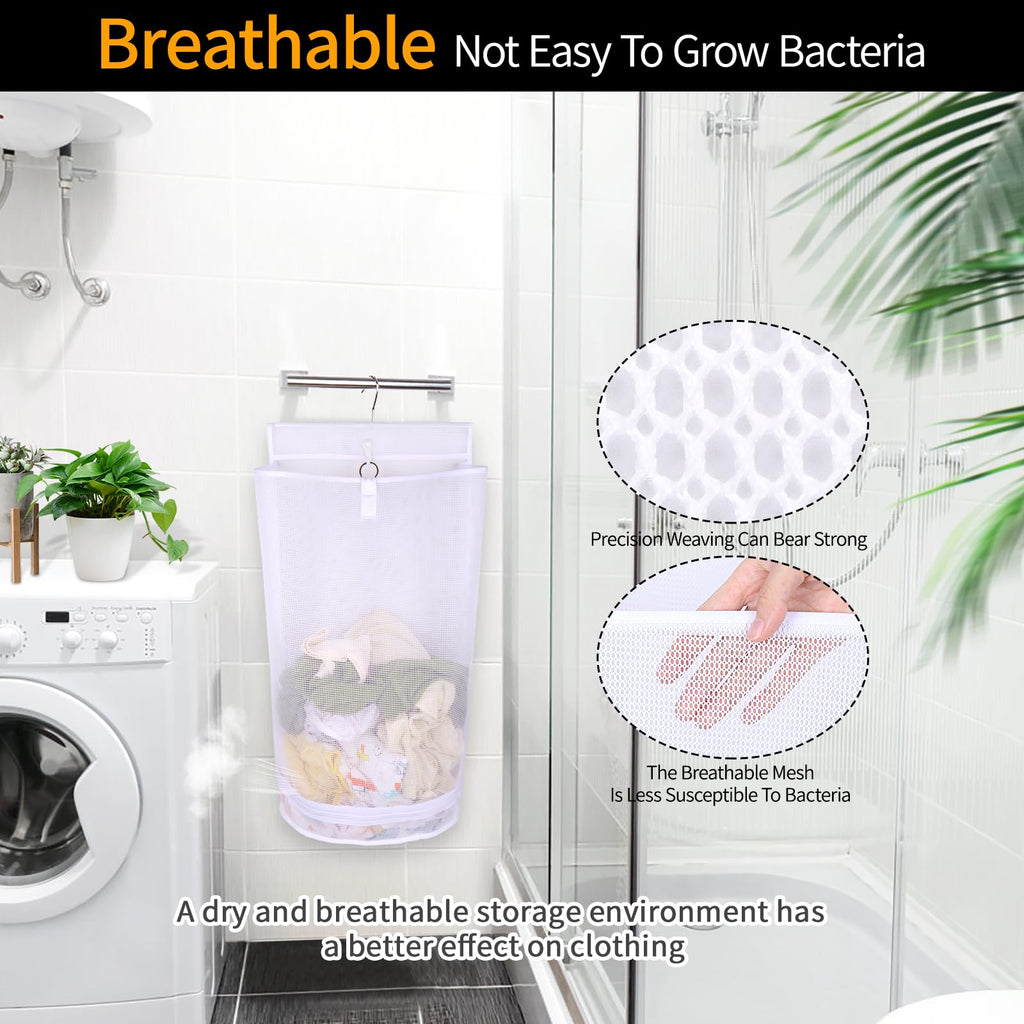 Hanging Collapsible Mesh Laundry Hamper - Breathable Fast Drying Laundry Bag, Space Saving Laundry Basket , RV &