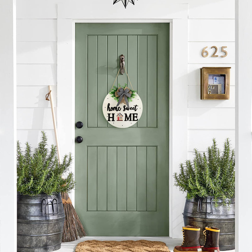 Interchangeable Welcome Sign for Front Door with 14 Changeable Icons, Farmhouse Front Porch Decor Rustic Wooden Wall