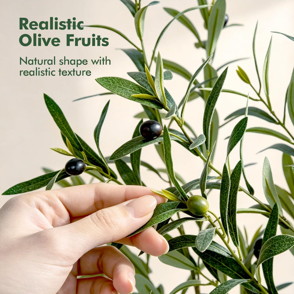 Olive Trees Artificial Indoor: 4FT Faux Olive Tree with White Tall Planter & Moss, Large Fake Plants with Natural