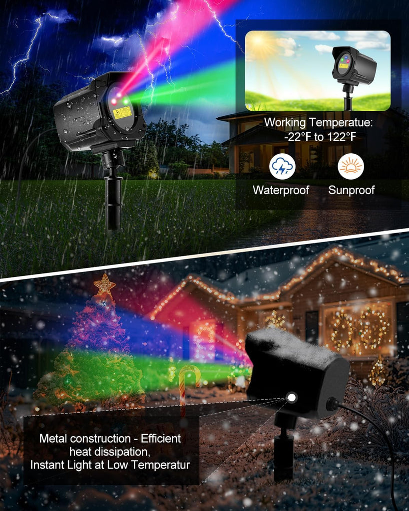 Christmas Projector Lights Outdoor, Thick Metal Housing Laser Light Projector, RGB 3 Colors Christmas Decorations