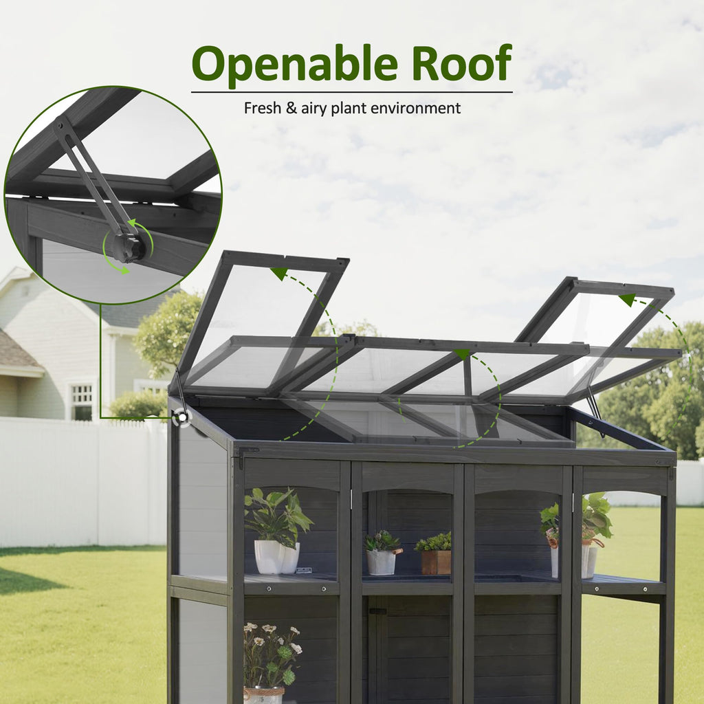 Wooden Walk-in Greenhouse Open Roof & Lockable Door 0899 (Dark Grey)