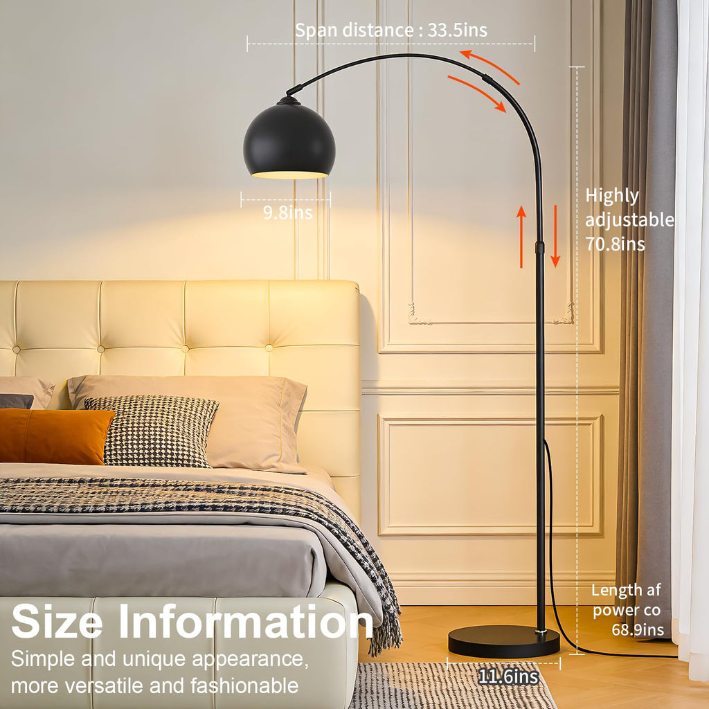 Black Minimalism Arc Floor Lamps with 12W LED Remote Dimming