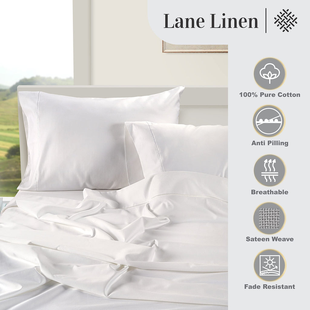 King Size Pillow Case Set of 2 100% Egyptian Cotton Cases Sateen White Cooling Cover - Perfect Hotels & Hospital Use