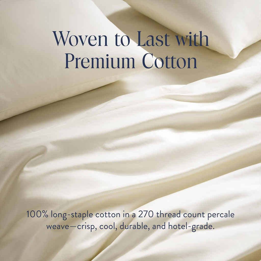 Luxury Percale Duvet Cover - 100% Cotton, Cool, Crisp, Extra-Long Corner Ties, Button Closure, Soft & Breathable