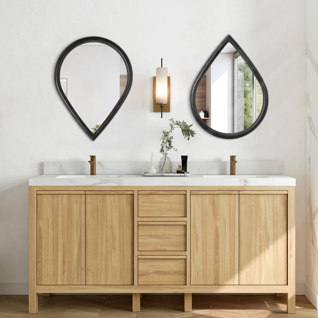 Wood Frame Mirror Black Teardrop Wall Mirror Farmhouse Rustic Decorative Irregular Wall Mirrors Living Room Vanity