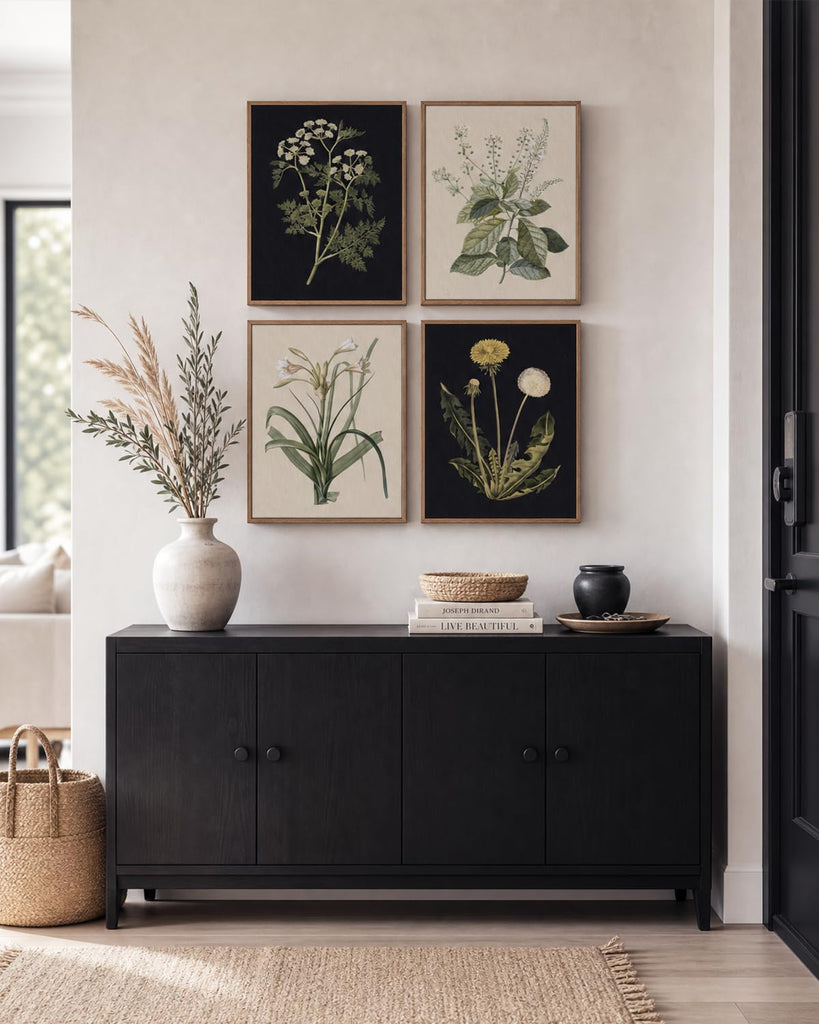 Framed Botanical Wall Art, 4 Piece Vintage Flower Prints