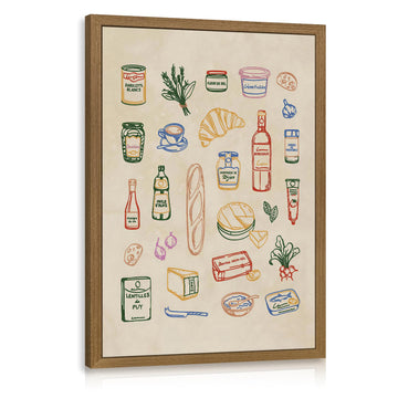 Vintage Kithcen Wall Art, Paris Bistro Food and Drinks Illustrations Poster Print, Retro French Market Wall Decor