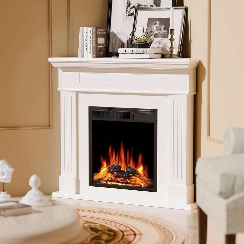 Electric Fireplace with Mantel, Corner White, 44inch