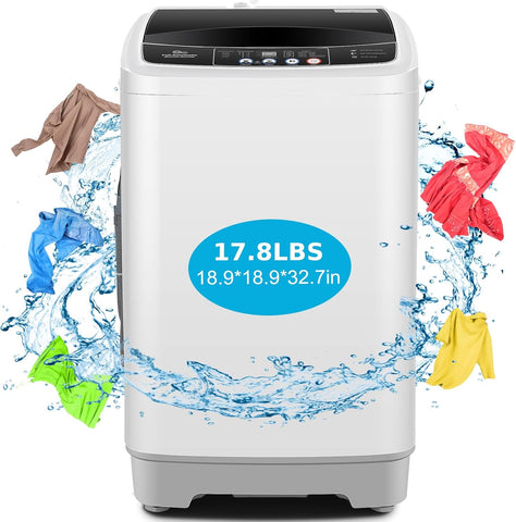 Portable Washing Machine 17.8Lbs Capacity Portable Washer with Drain Pump 2.4Cu.ft Full-Automatic Compact Washer with