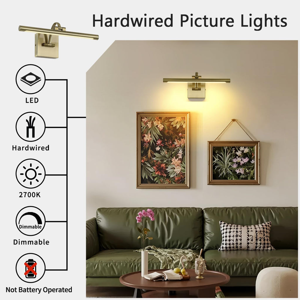 Picture Lights for Wall Hard-Wired Antique Bronze Picture Lighting Dimmable Art Light LED Gallery Lighting for Wall