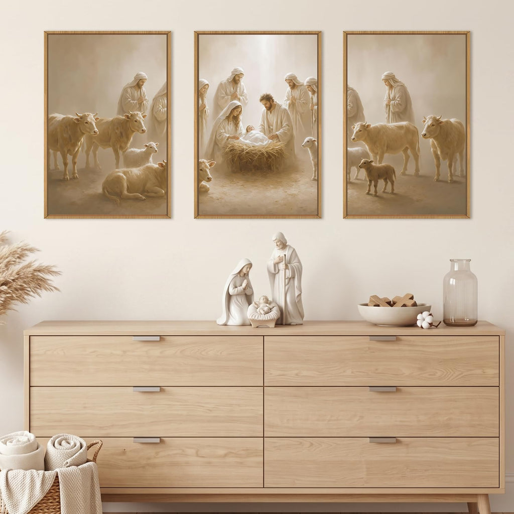 Christian Jesus Canvas Wall Art, Neutral Nativity Wall Decor