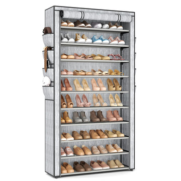 Tall Shoe Rack with Cover, 10 Tier Shoe Organizer Storage for 50-55 Pairs Shoes and Boots Large Capacity Shoe Shelf