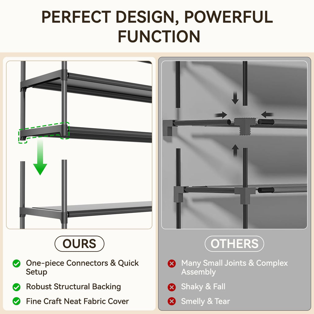 Shoe Rack Dustproof Sturdy 10Tier Tall Large Storage with Side Pocket
