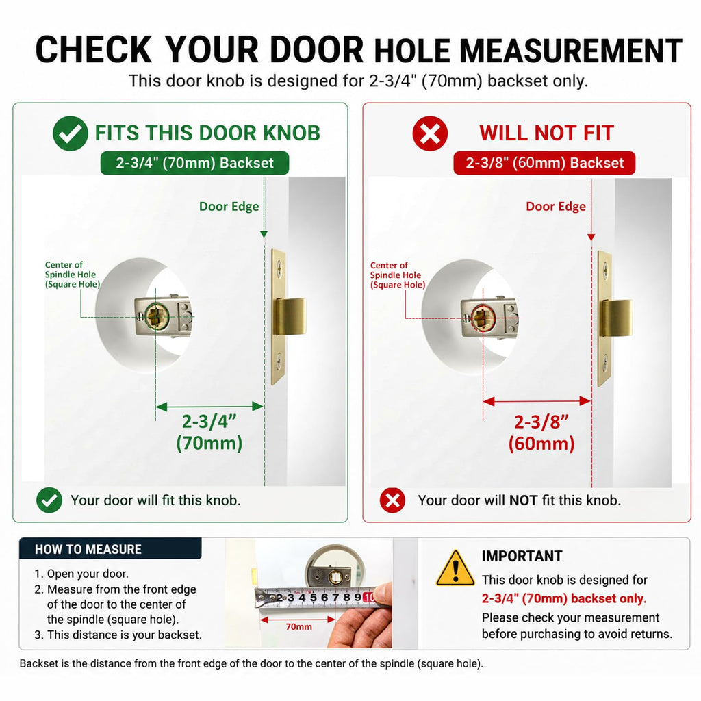 Knurled Brass Privacy Door Knob - Solid Brass Industrial Style Handle with Brushed Finish - Fixed 70mm Backset Doors