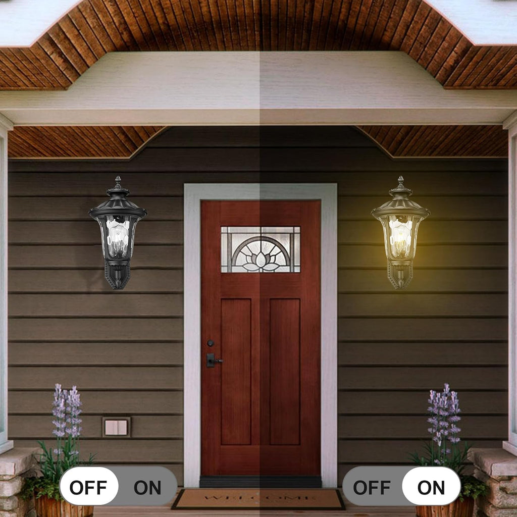 Outdoor Light Fixtures Wall Mount, Waterproof Exterior Wall Lanterns with Waer Ripple Glass, Outside Sconces