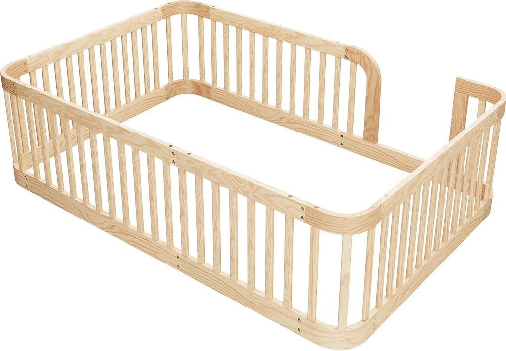 Floor Bed with High Fence & Entrance, Natural Floor Bed for Kids