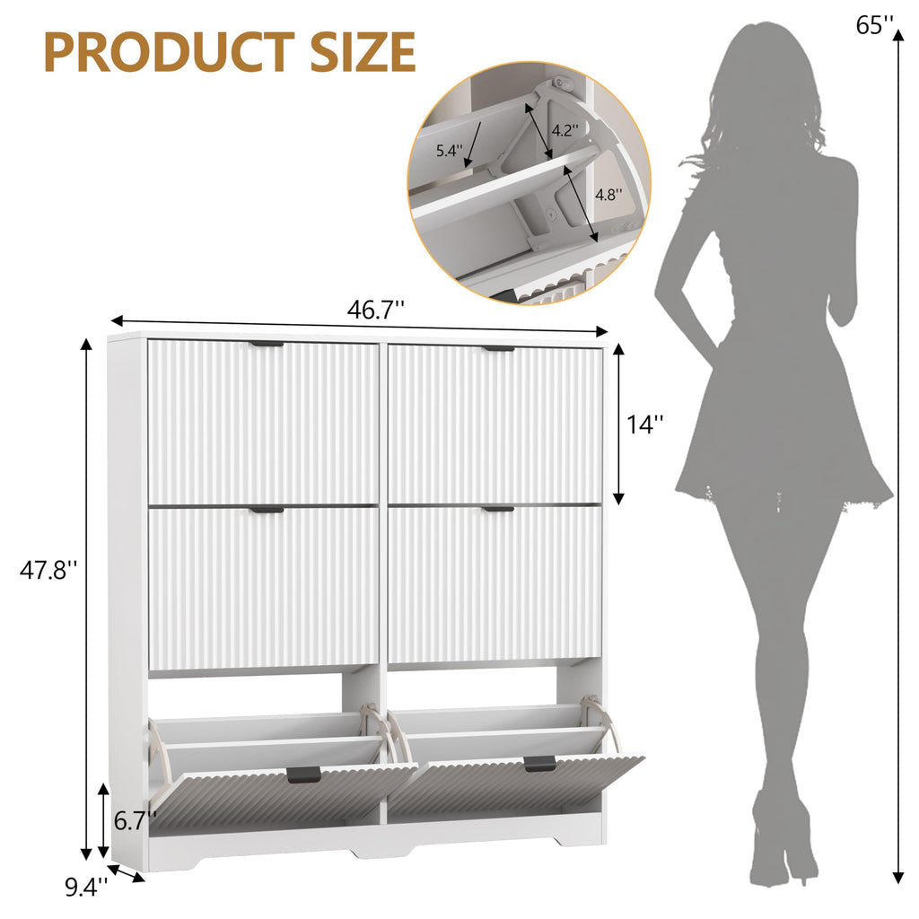 Shoe Cabinet Storage with 6 Flip Drawers, White