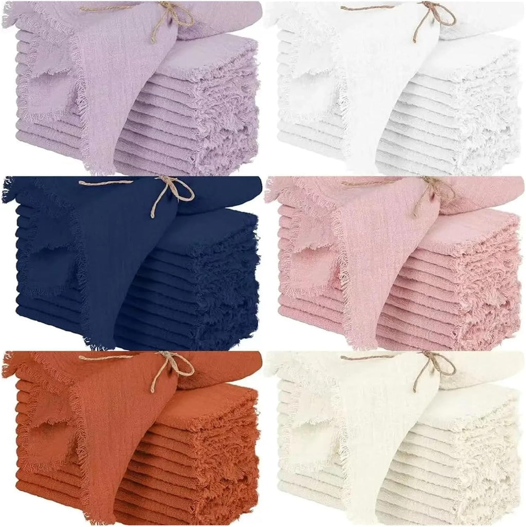 Linen Napkins 12pcs Washed Cotton and Linen Tasseled Edge Napkin Tablecloth Japanese Pleated Tea Tow