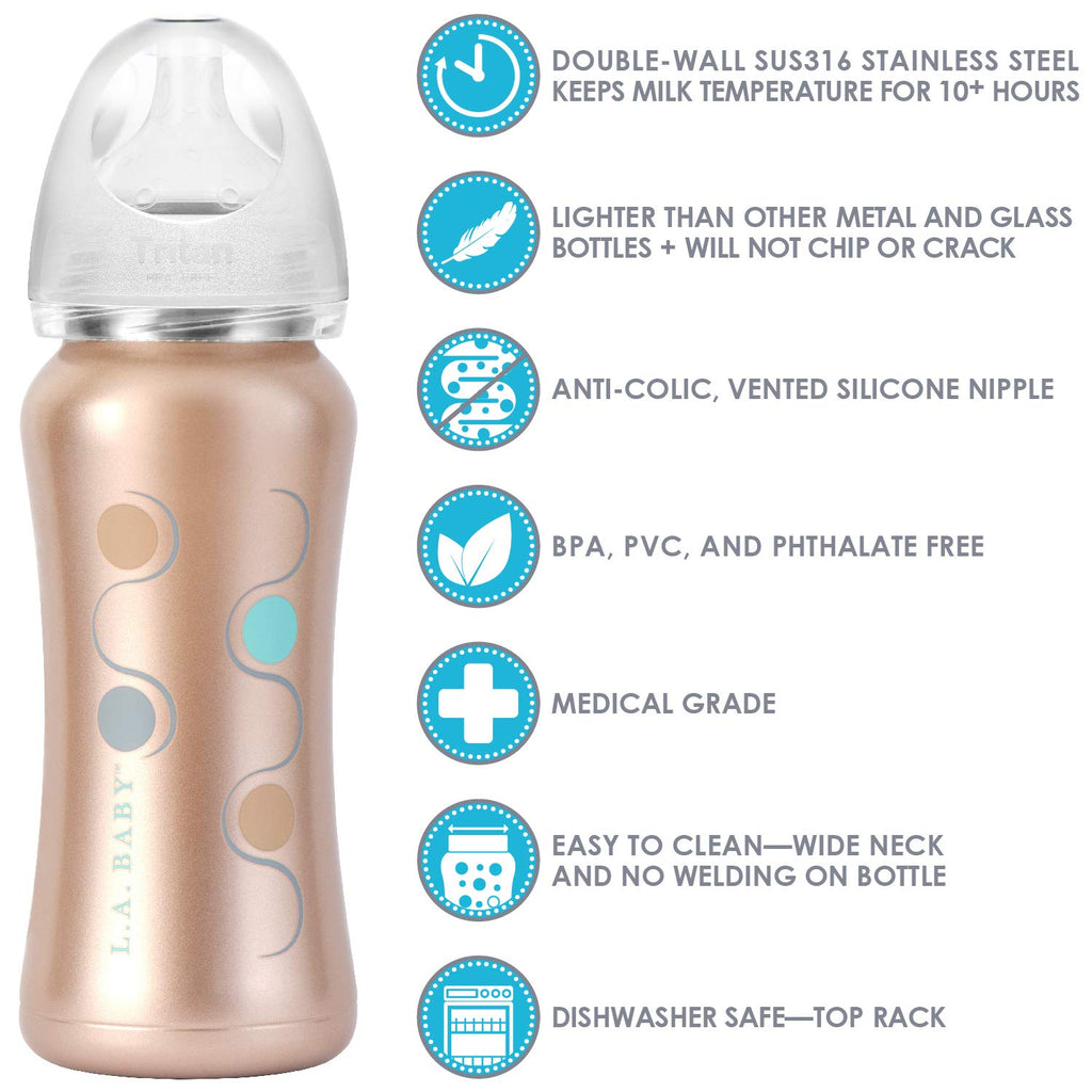 Stainless Steel Baby Bottle 9oz Insulated Baby Bottle | Insulate Milk for 10+ Hours | Non-Toxic Food-Grade Stainless
