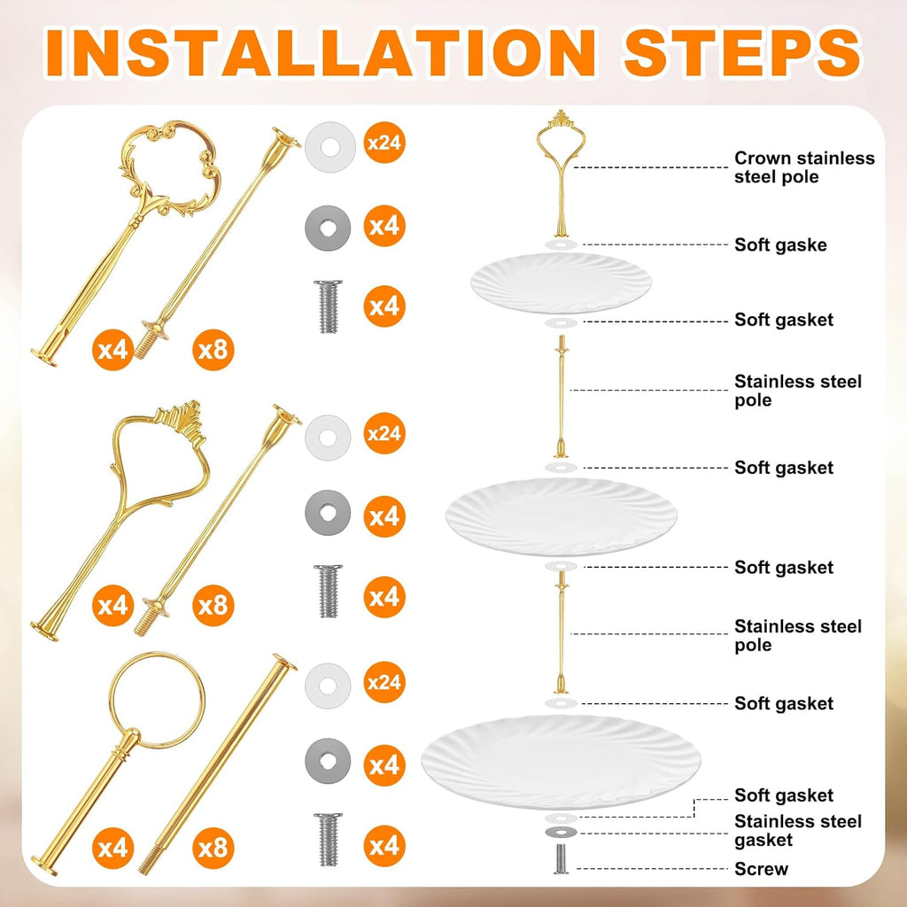Sets 3 Tiered Tray Hardware Kit,Cute,Gold - Set of 12