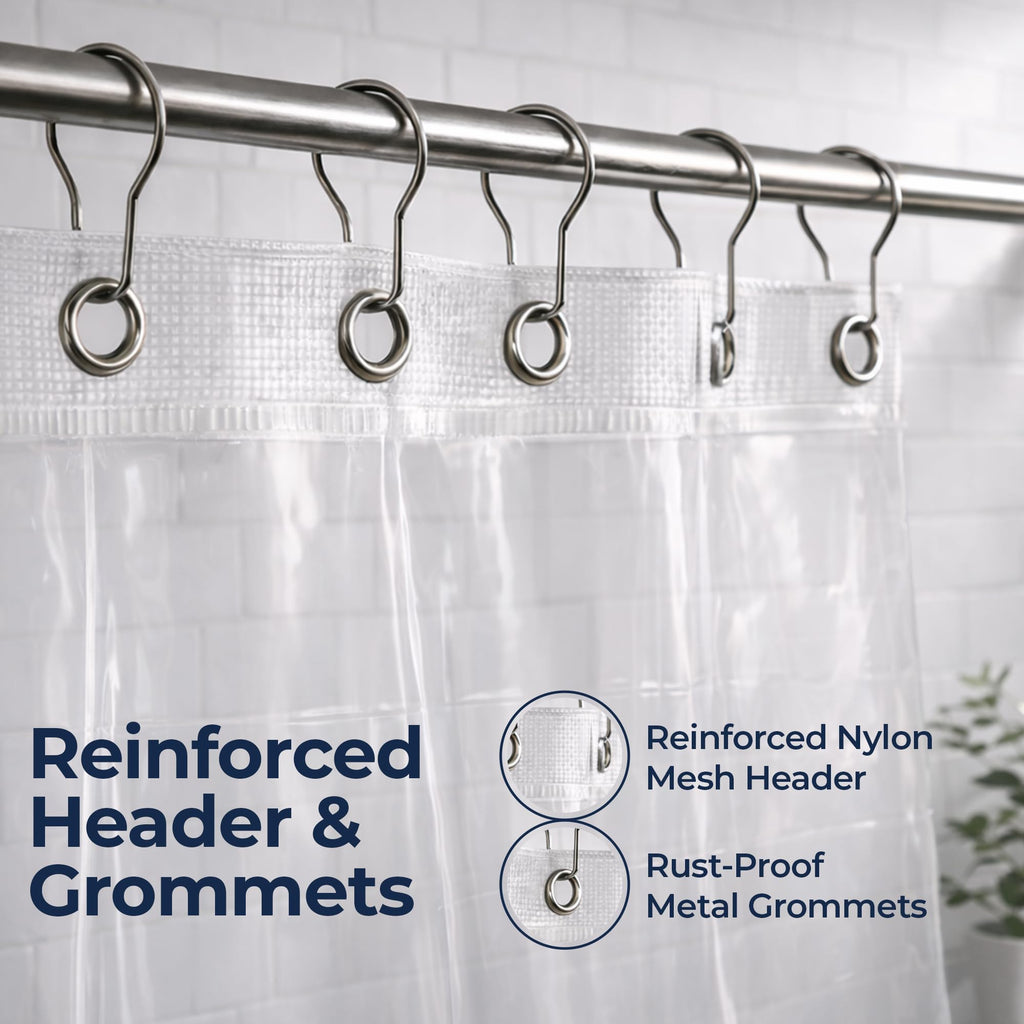Waterproof Shower Curtain Liner, Metal Grommets (Clear)