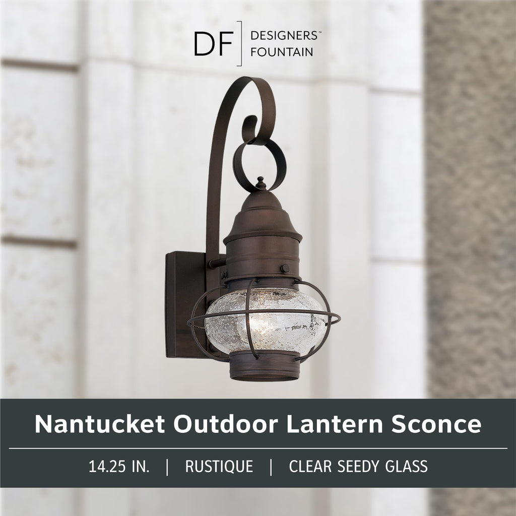 Nantucket Outdoor Light Fixture, 14.25 Inch Exterior Wall Lantern Sconce for Front Door, Patio and Porch, Rustic